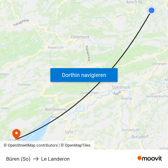 Büren (So) to Le Landeron map