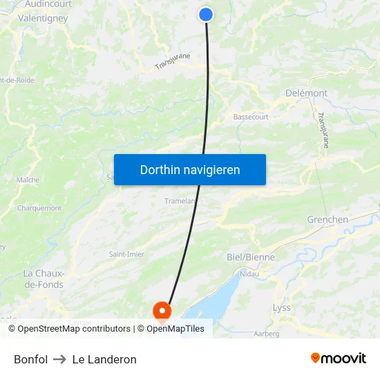 Bonfol to Le Landeron map