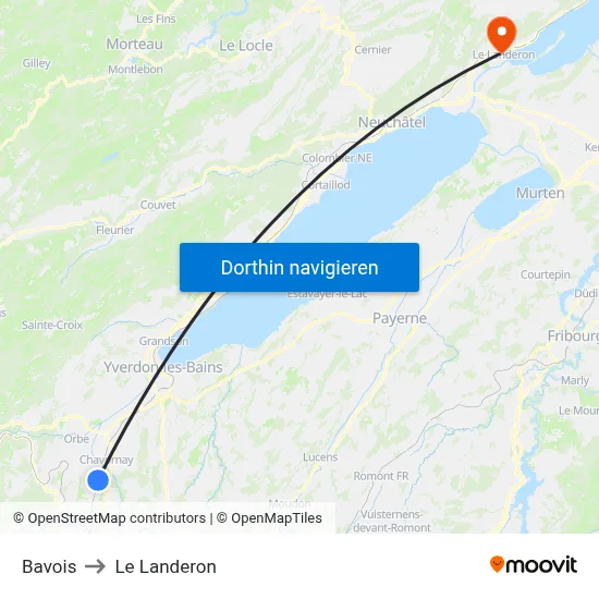 Bavois to Le Landeron map