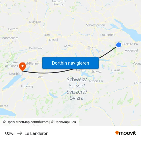 Uzwil to Le Landeron map