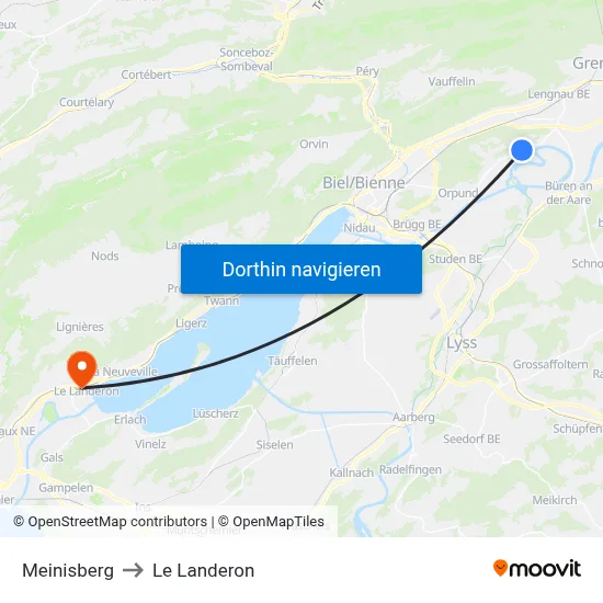 Meinisberg to Le Landeron map
