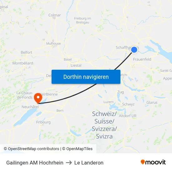 Gailingen AM Hochrhein to Le Landeron map