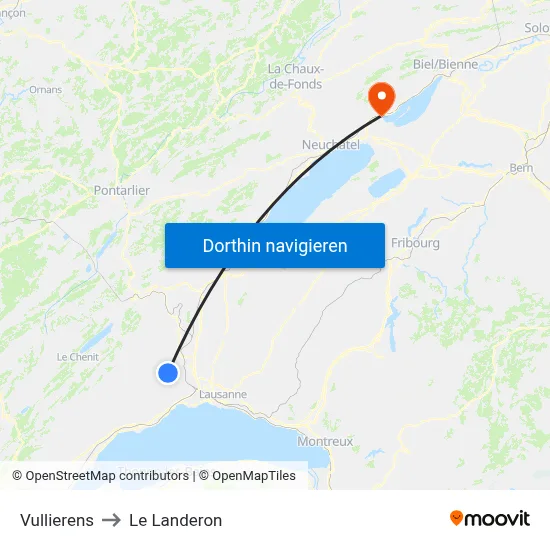 Vullierens to Le Landeron map