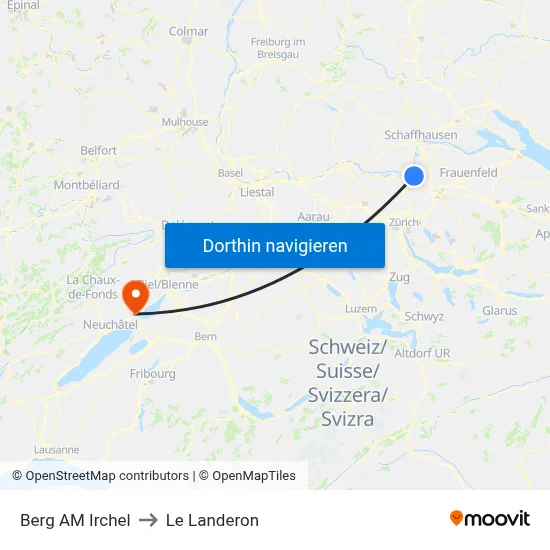 Berg AM Irchel to Le Landeron map