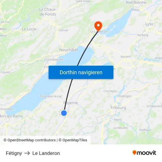 Fétigny to Le Landeron map