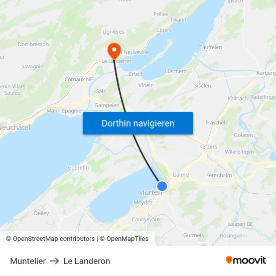 Muntelier to Le Landeron map