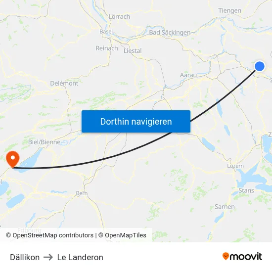 Dällikon to Le Landeron map