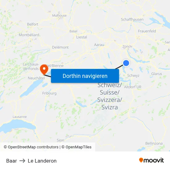 Baar to Le Landeron map