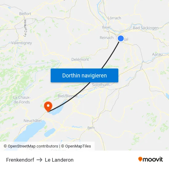 Frenkendorf to Le Landeron map