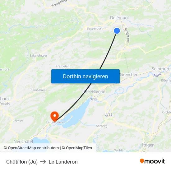 Châtillon (Ju) to Le Landeron map