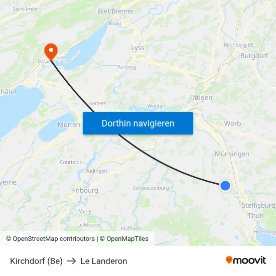 Kirchdorf (Be) to Le Landeron map