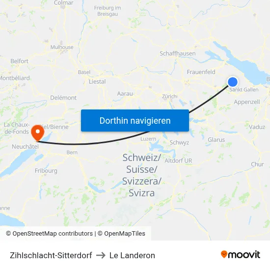 Zihlschlacht-Sitterdorf to Le Landeron map
