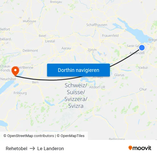 Rehetobel to Le Landeron map