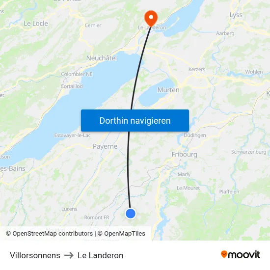 Villorsonnens to Le Landeron map