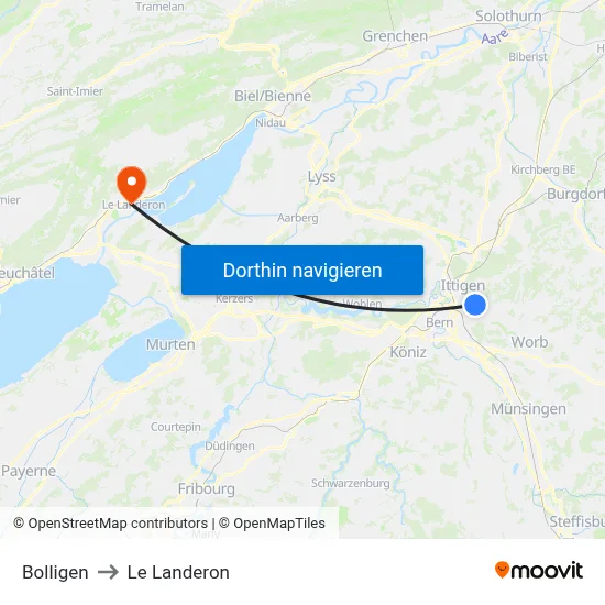 Bolligen to Le Landeron map