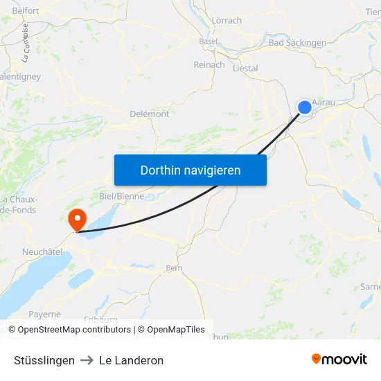 Stüsslingen to Le Landeron map