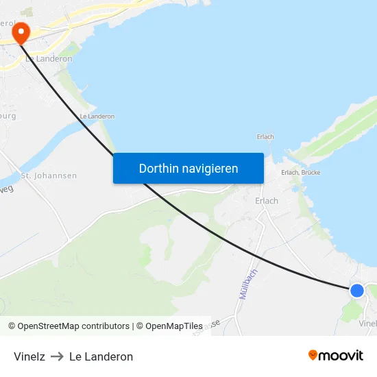Vinelz to Le Landeron map