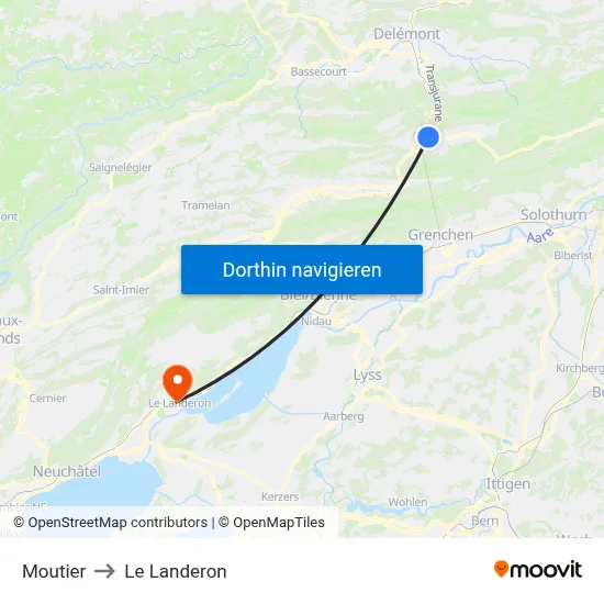 Moutier to Le Landeron map