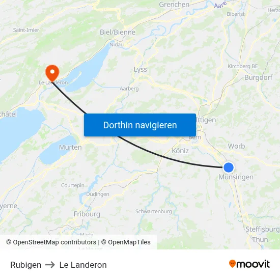 Rubigen to Le Landeron map