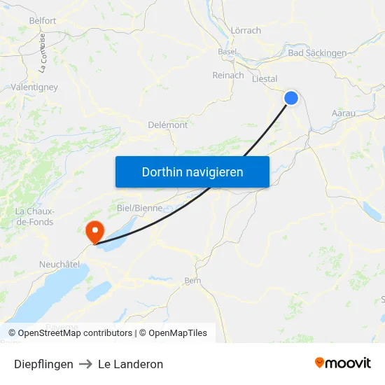 Diepflingen to Le Landeron map