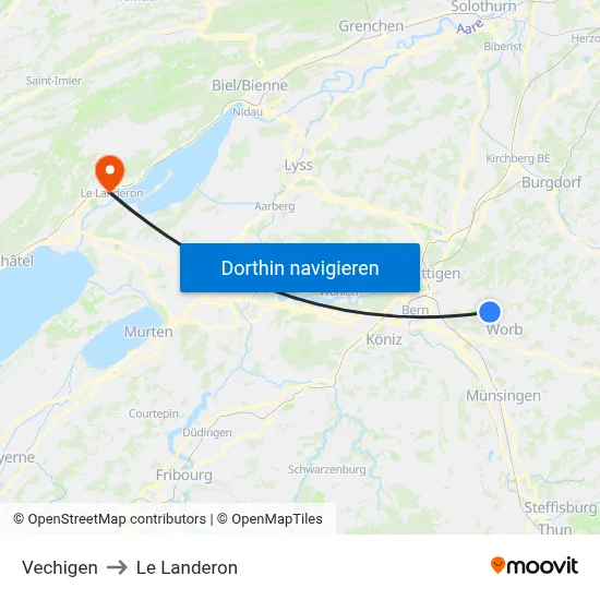 Vechigen to Le Landeron map