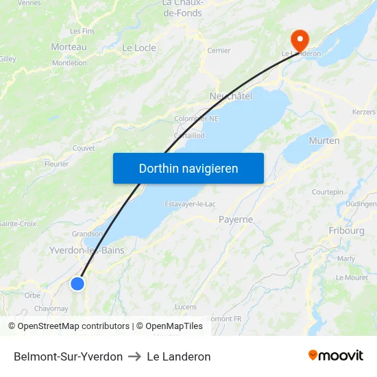 Belmont-Sur-Yverdon to Le Landeron map