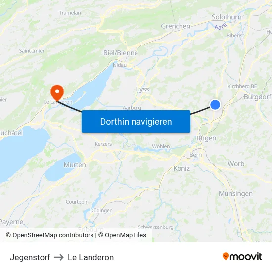 Jegenstorf to Le Landeron map