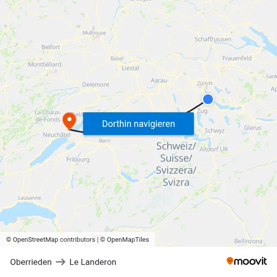 Oberrieden to Le Landeron map