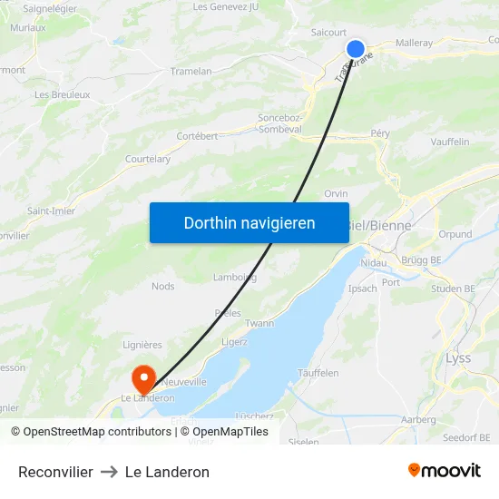 Reconvilier to Le Landeron map