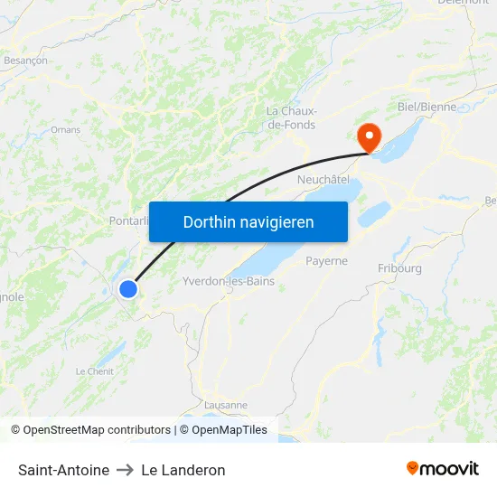 Saint-Antoine to Le Landeron map