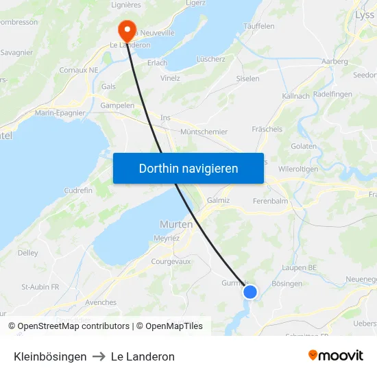 Kleinbösingen to Le Landeron map