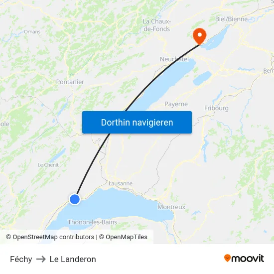Féchy to Le Landeron map
