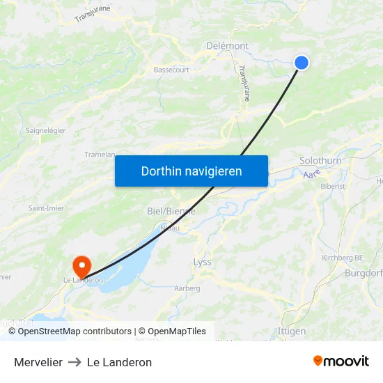 Mervelier to Le Landeron map