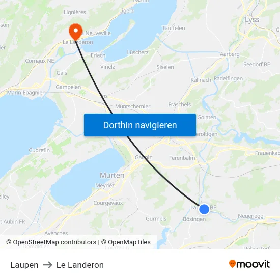Laupen to Le Landeron map