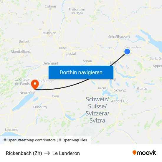 Rickenbach (Zh) to Le Landeron map