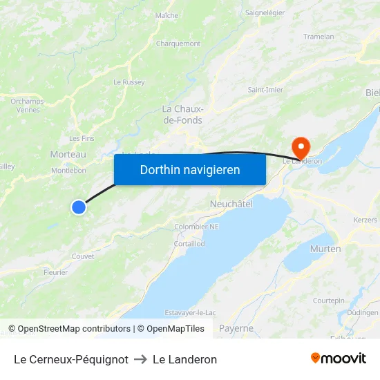 Le Cerneux-Péquignot to Le Landeron map