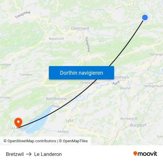 Bretzwil to Le Landeron map