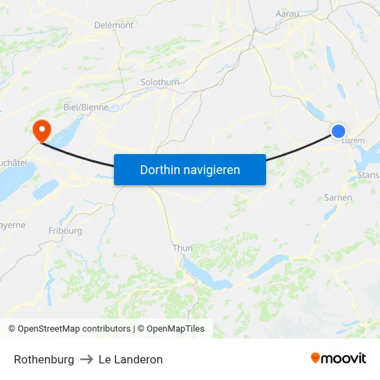 Rothenburg to Le Landeron map