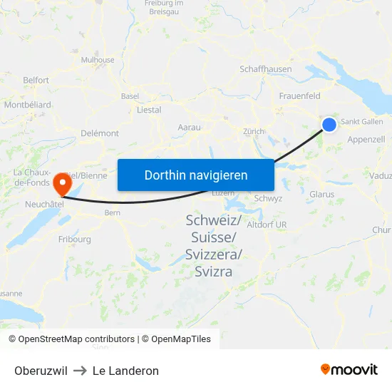 Oberuzwil to Le Landeron map