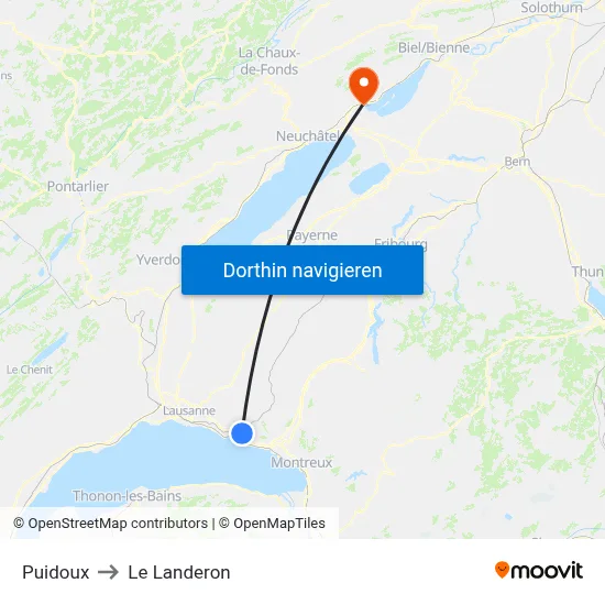 Puidoux to Le Landeron map