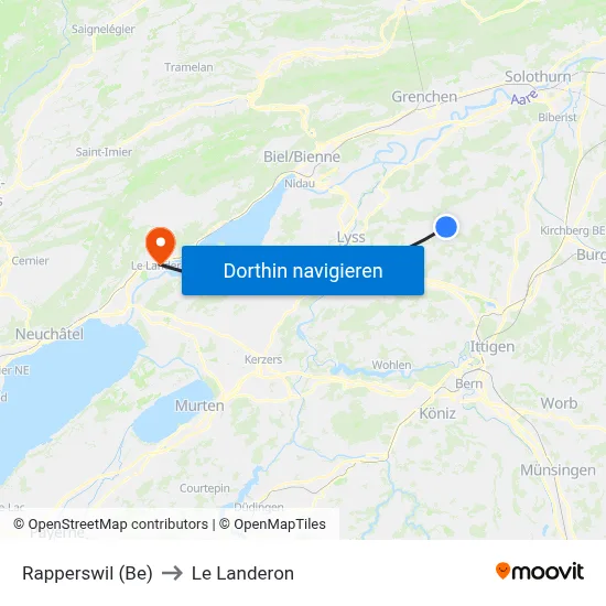 Rapperswil (Be) to Le Landeron map