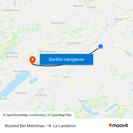 Busswil Bei Melchnau to Le Landeron map