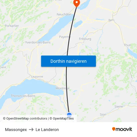 Massongex to Le Landeron map