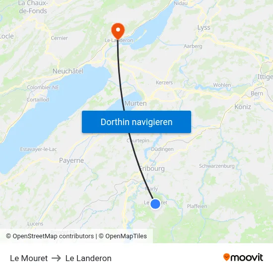 Le Mouret to Le Landeron map