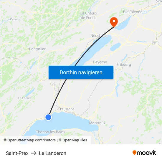 Saint-Prex to Le Landeron map