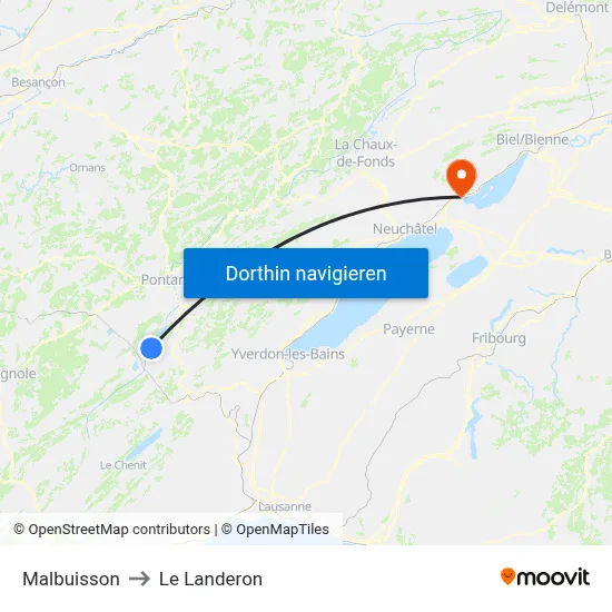 Malbuisson to Le Landeron map