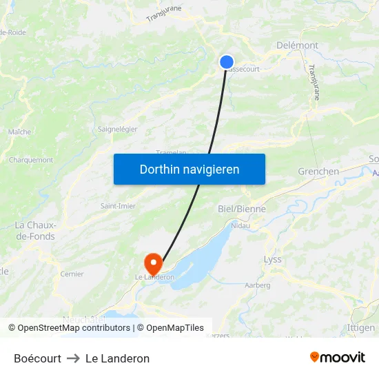 Boécourt to Le Landeron map