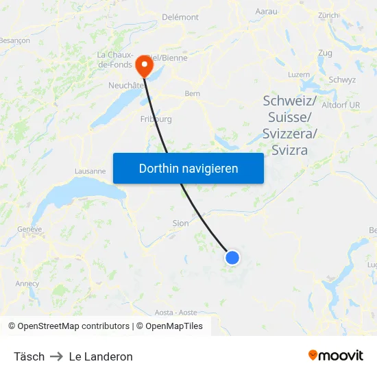 Täsch to Le Landeron map