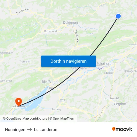 Nunningen to Le Landeron map