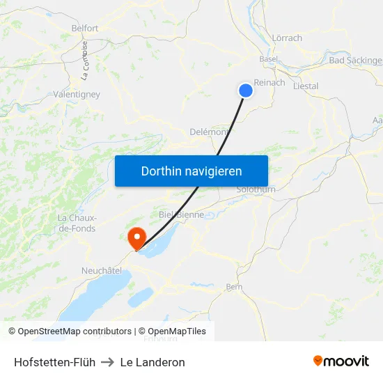 Hofstetten-Flüh to Le Landeron map